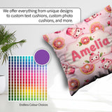Custom Name Kawaii Donuts and Strawberry Blush Pink Background Square Filled Cushion Throw Pillow Sofa Bed Home Decor Zip Washable UK Made