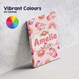 Personalised Name Cute Kawaii Donuts and Custom  Unique Gift Idea Elegant Feature Canvas Wall Art Print Decor Picture Ready to Hang