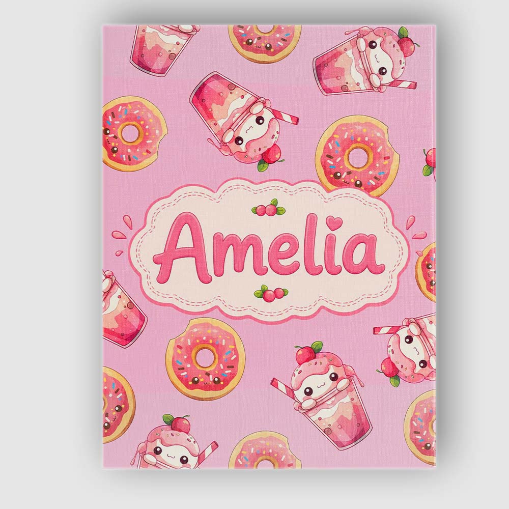 Personalised Name Cute Kawaii Donuts and Custom  Unique Gift Idea Elegant Feature Canvas Wall Art Print Decor Picture Ready to Hang