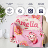 Cute Kawaii Donuts and Strawberry Milkshake Pink Background  Personalised Custom Name Super Soft Fleece Blanket Bed Sofa Throw