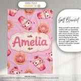 Cute Kawaii Donuts and Strawberry Milkshake Pink Background  Personalised Custom Name Super Soft Fleece Blanket Bed Sofa Throw