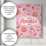 Personalised Name Cute Kawaii Donuts and Custom  Unique Gift Idea Elegant Feature Canvas Wall Art Print Decor Picture Ready to Hang