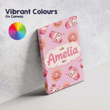 Personalised Name Cute Kawaii Donuts and Custom  Unique Gift Idea Elegant Feature Canvas Wall Art Print Decor Picture Ready to Hang