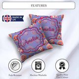 Custom Name Cute Kawaii and Strawberry Milkshake Blue Background Square Filled Cushion Throw Pillow Sofa Bed Home Decor Zip Washable UK Made