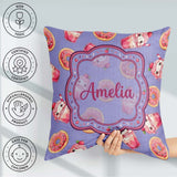Custom Name Cute Kawaii and Strawberry Milkshake Blue Background Square Filled Cushion Throw Pillow Sofa Bed Home Decor Zip Washable UK Made