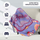 Cute Kawaii Donuts and Strawberry Milkshake Blue Background  Personalised Custom Name Super Soft Fleece Blanket Bed Sofa Throw