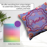 Custom Name Cute Kawaii and Strawberry Milkshake Blue Background Square Filled Cushion Throw Pillow Sofa Bed Home Decor Zip Washable UK Made