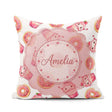 Custom Name Cute Kawaii Donuts and Strawberry White Background Square Filled Cushion Throw Pillow Sofa Bed Home Decor Zip Washable UK Made