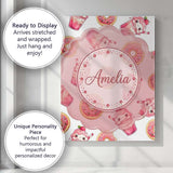 Personalised Name Cute Kawaii Donuts and Custom  Unique Gift Idea Elegant Feature Canvas Wall Art Print Decor Picture Ready to Hang