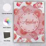 Personalised Name Cute Kawaii Donuts and Custom  Unique Gift Idea Elegant Feature Canvas Wall Art Print Decor Picture Ready to Hang
