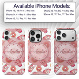 Cute Kawaii Donuts and Strawberry Milkshake White Custom Name Protective Phone Case Mobile Cover Durable Everyday Smartphone Shock Resistant
