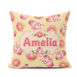 Custom Name Cute Kawaii Donuts and Strawberry Yellow Background Square Filled Cushion Throw Pillow Sofa Bed Home Decor Zip Washable UK Made