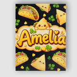 Personalised Name Cute Kawaii Tacos and Custom  Modern Room Accent Elegant Feature Canvas Wall Art Print Decor Picture Ready to Hang
