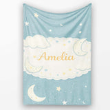Light Blue Night Sky Moon Hanging Stars Cute Seamless Pattern Lovely  Personalised Custom Name Super Soft Fleece Blanket Bed Sofa Throw