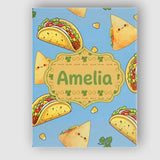Personalised Name Cute Kawaii Tacos and Custom  Modern Room Accent Elegant Feature Canvas Wall Art Print Decor Picture Ready to Hang