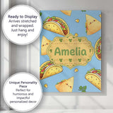 Personalised Name Cute Kawaii Tacos and Custom  Modern Room Accent Elegant Feature Canvas Wall Art Print Decor Picture Ready to Hang