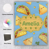 Personalised Name Cute Kawaii Tacos and Custom  Modern Room Accent Elegant Feature Canvas Wall Art Print Decor Picture Ready to Hang