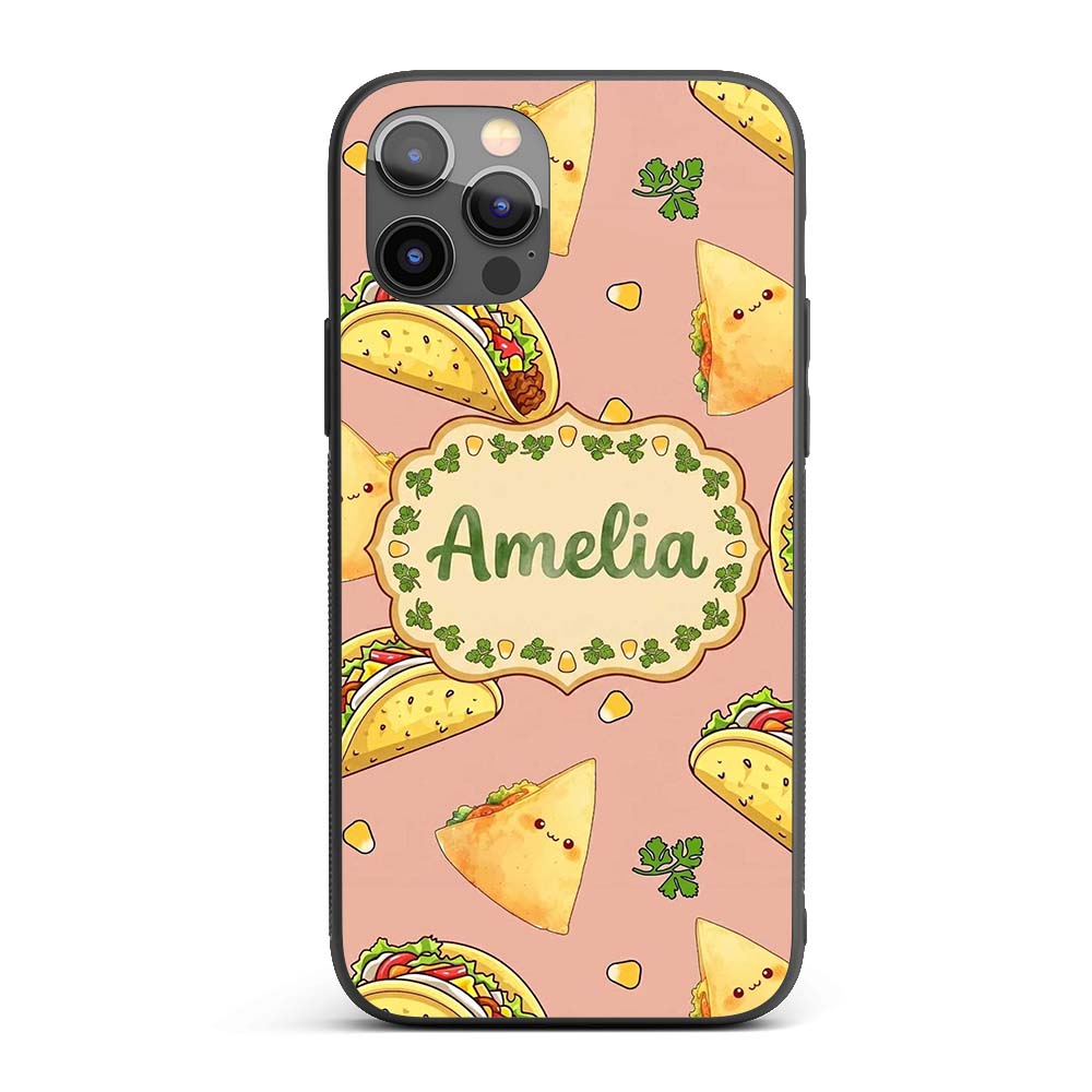 Cute Kawaii Tacos and Wraps Peach Background Custom Name Protective Phone Case Mobile Cover Durable Everyday Smartphone Shock Resistant