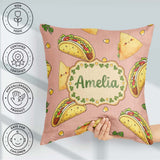 Custom Name Kawaii Tacos and Wraps Peach Background Pattern Name Square Filled Cushion Throw Pillow Sofa Bed Home Decor Zip Washable UK Made