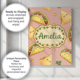 Personalised Name Cute Kawaii Tacos and Custom  Modern Room Accent Elegant Feature Canvas Wall Art Print Decor Picture Ready to Hang