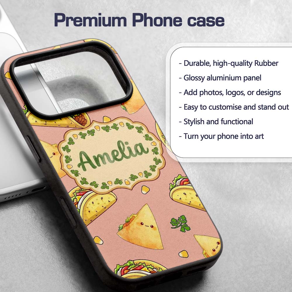 Cute Kawaii Tacos and Wraps Peach Background Custom Name Protective Phone Case Mobile Cover Durable Everyday Smartphone Shock Resistant