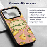 Cute Kawaii Tacos and Wraps Peach Background Custom Name Protective Phone Case Mobile Cover Durable Everyday Smartphone Shock Resistant