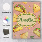 Personalised Name Cute Kawaii Tacos and Custom  Modern Room Accent Elegant Feature Canvas Wall Art Print Decor Picture Ready to Hang