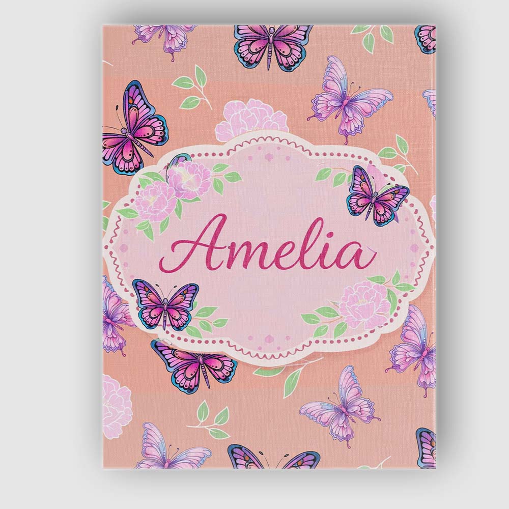 Personalised Name Pink Purple Butterfly Floral Yellow Background Custom  Interior Canvas Wall Art Print Decor Picture Ready to Hang