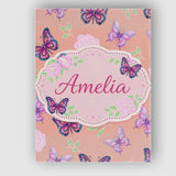 Personalised Name Pink Purple Butterfly Floral Yellow Background Custom  Interior Canvas Wall Art Print Decor Picture Ready to Hang