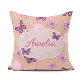 Custom Name Pink Purple Butterfly Floral Yellow Seamless Pattern Square Filled Cushion Throw Pillow Sofa Bed Home Decor Zip Washable UK Made