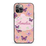 Pink Purple Butterfly Floral Yellow Background Custom Name Protective Phone Case Mobile Cover Durable Everyday Smartphone Shock Resistant