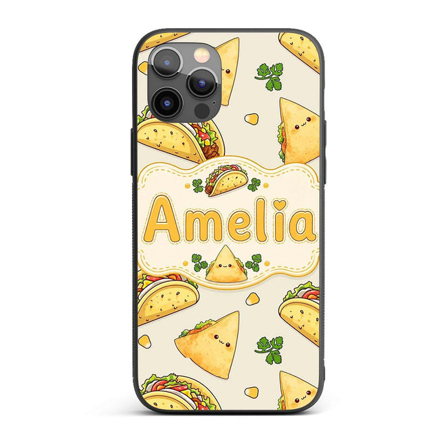 Cute Kawaii Tacos and Wraps Cream Background Custom Name Protective Phone Case Mobile Cover Durable Everyday Smartphone Shock Resistant