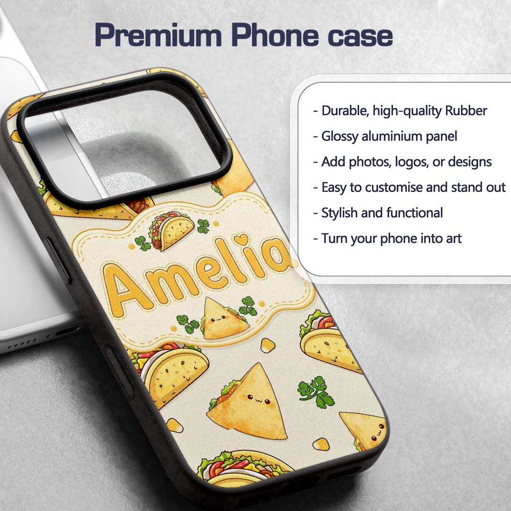 Cute Kawaii Tacos and Wraps Cream Background Custom Name Protective Phone Case Mobile Cover Durable Everyday Smartphone Shock Resistant