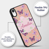 Pink Purple Butterfly Floral Yellow Background Custom Name Protective Phone Case Mobile Cover Durable Everyday Smartphone Shock Resistant