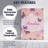 Personalised Name Pink Purple Butterfly Floral Yellow Background Custom  Interior Canvas Wall Art Print Decor Picture Ready to Hang