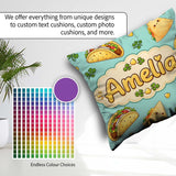 Custom Name Kawaii Tacos and Wraps Seamless Teal Background Name Square Filled Cushion Throw Pillow Sofa Bed Home Decor Zip Washable UK Made