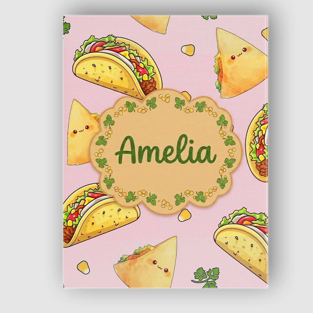 Personalised Name Cute Kawaii Tacos and Custom  Modern Room Accent Elegant Feature Canvas Wall Art Print Decor Picture Ready to Hang