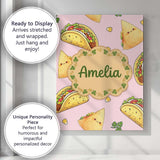 Personalised Name Cute Kawaii Tacos and Custom  Modern Room Accent Elegant Feature Canvas Wall Art Print Decor Picture Ready to Hang