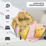 Cute Kawaii Tacos and Wraps Seamless Pattern Soft Pink Background  Personalised Custom Name Super Soft Fleece Blanket Bed Sofa Throw