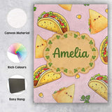 Personalised Name Cute Kawaii Tacos and Custom  Modern Room Accent Elegant Feature Canvas Wall Art Print Decor Picture Ready to Hang