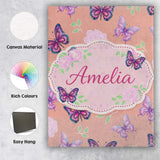 Personalised Name Pink Purple Butterfly Floral Yellow Background Custom  Interior Canvas Wall Art Print Decor Picture Ready to Hang