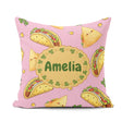 Custom Name Kawaii Tacos and Wraps Seamless Pattern Bright Pink Square Filled Cushion Throw Pillow Sofa Bed Home Decor Zip Washable UK Made