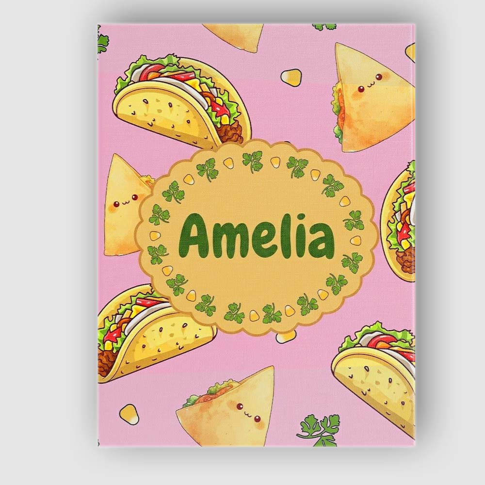 Personalised Name Cute Kawaii Tacos and Custom  Modern Room Accent Elegant Feature Canvas Wall Art Print Decor Picture Ready to Hang