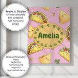 Personalised Name Cute Kawaii Tacos and Custom  Modern Room Accent Elegant Feature Canvas Wall Art Print Decor Picture Ready to Hang