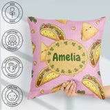 Custom Name Kawaii Tacos and Wraps Seamless Pattern Bright Pink Square Filled Cushion Throw Pillow Sofa Bed Home Decor Zip Washable UK Made