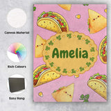 Personalised Name Cute Kawaii Tacos and Custom  Modern Room Accent Elegant Feature Canvas Wall Art Print Decor Picture Ready to Hang