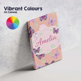Personalised Name Pink Purple Butterfly Floral Yellow Background Custom  Interior Canvas Wall Art Print Decor Picture Ready to Hang