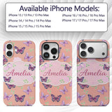 Pink Purple Butterfly Floral Yellow Background Custom Name Protective Phone Case Mobile Cover Durable Everyday Smartphone Shock Resistant