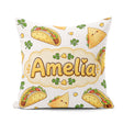 Custom Name Kawaii Tacos and Wraps Pattern Light Grey Background Square Filled Cushion Throw Pillow Sofa Bed Home Decor Zip Washable UK Made