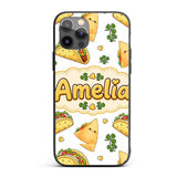 Cute Kawaii Tacos and Wraps Seamless Pattern Custom Name Protective Phone Case Mobile Cover Durable Everyday Smartphone Shock Resistant
